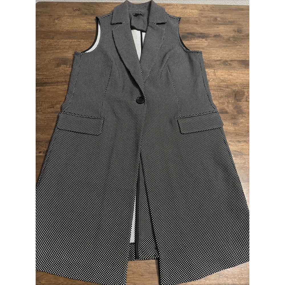 NWOT Adrianna Papell Jacquard Duster Vest Coat Front Pockets Slit Back Hem Sz S